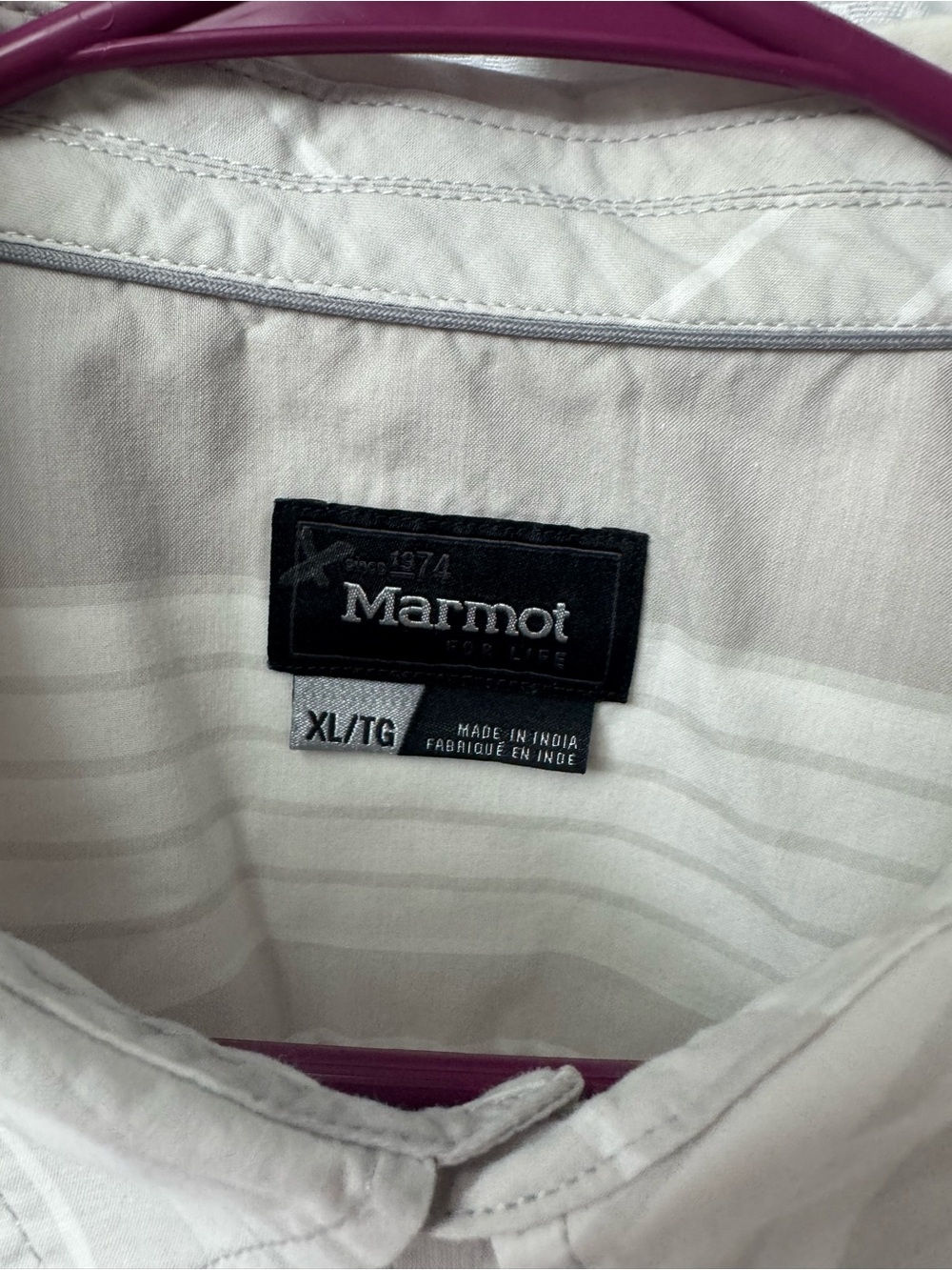 Marmot Men's Short Sleeve Button-Down Shirt Light GrayWhite Stripes Size XL - Picture 3 of 5